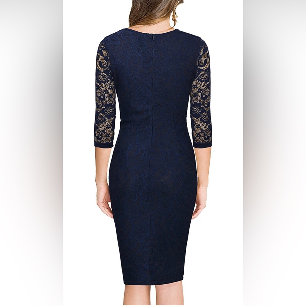 Floral lace retro fitted cocktail pencil dress - Picture 2 of 4